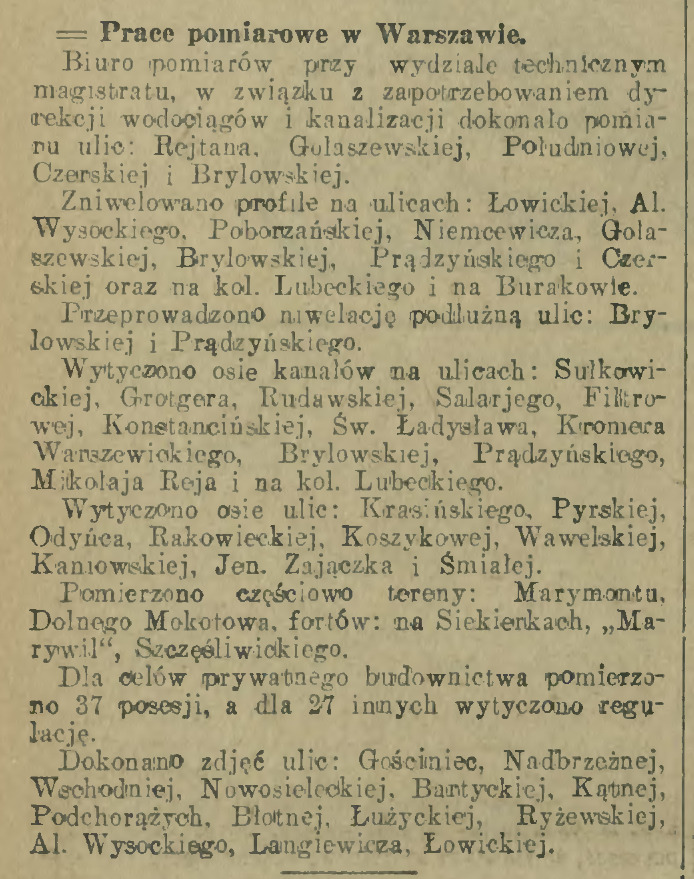 Pomiary i niwelacje Pomiary i niwelacje, 1927