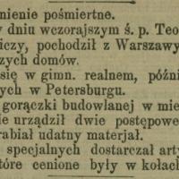 Wspomnienie  o Teodorze Witkowskim, 1887