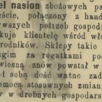 Handel nasion zbożowych. Nowy sklep. 1893.
