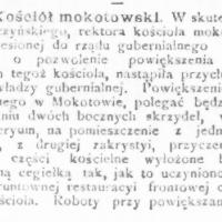 Zgoda władz na powiększenie kościoła mokotowskiego. 1893.