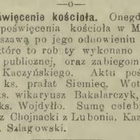 Poświęcenie kościoła, 1899