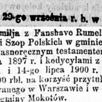 Kodycyl baronowej Rumell, 1901