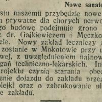 Nowe sanatorjum, 1913