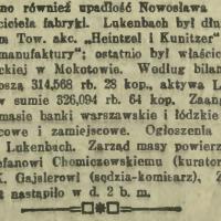 Upadłość fabryki tkackiej Lukenbacha. 1914.