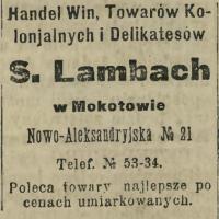Handel wn. S. Lambach. Nowo-Aleksandryjska 21. 1914.
