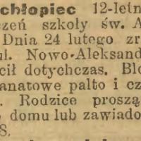 Zaginął chłopiec, 1915