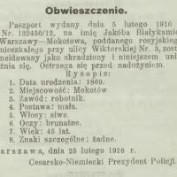 Skradziony paszport, 1916