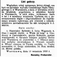 List gończy, 1916