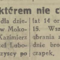 Ucieczka bez czapek, 1923
