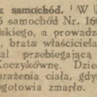 Zabita przez samochód, 1924