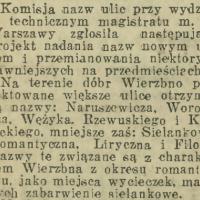 Projekty nazw ulic. Wierzbno i Ksawerów. 1925