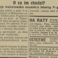 Łobuzerja atakuje lekarzy pogotowia. Puławska. 1926