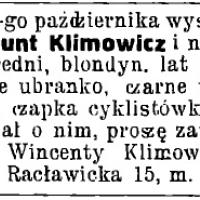 Poszukiwany Zygmunt Klimowicz, 1927