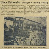 Puławska otrzyma nową nawierzchnię. Tramwaj. Sterta kostki. 1930.