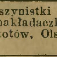 Potrzebne maszynistki. Olszewska 9. Ogłoszenie. 1929.