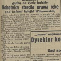 Wypadek na Belwederskiej. Robotnica straciła rękę. 1929.