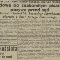 Wdowa po Jerzy Żuławskim pozywa niemiecką autorkę o piagiat. 1929.