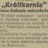 Nowa kolonja Królikarnia, 1930