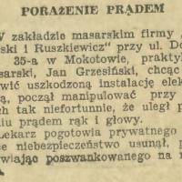 Porażenie prądem w masarni. Dolna 35a. 1930.