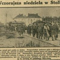 Pętla tramwajowa Sadyba. Ludzie idą pieszo w kierunku Wilanowa. 1930.