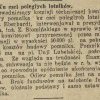 Brak funduszów na pomnik, 1930