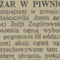 Pożar w piwnicy. Różana 43. 1934