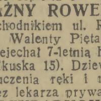 Nieuważny rowerzysta. Wypadek. 1934.