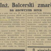 Inż. Balcerski zmarł Inż. Balcerski zmarł, 1935