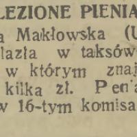 Znalezione pieniądze, 1938