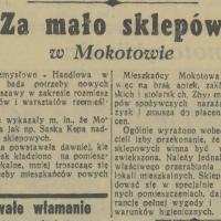 Za mało sklepów, 1938
