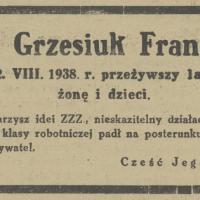 Zmarł Grzesiuk, 1938