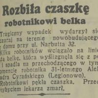 Rozbiła czaszkę, 1938