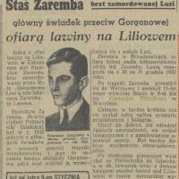 Zaremba ofiarą lawiny, 1939