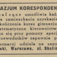 Gimnazjum korespondencyjne, 1939