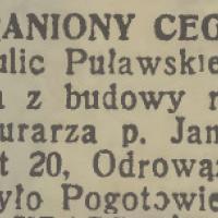 Zraniony cegłą, 1939