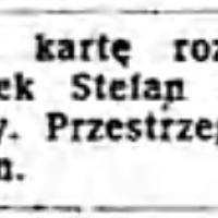 Zgubiono kartę, 1944
