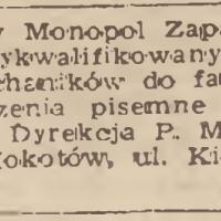 Monopol Zapałczany poszukuje, 1947
