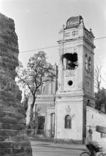 Dzwonnica i kościół Dzwonnica i kościół, 1945