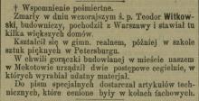 Wspomnienie  o Teodorze Witkowskim, 1887