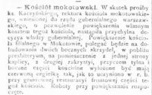 Zgoda władz na powiększenie kościoła mokotowskiego. 1893.