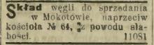 Skład węgli, 1907