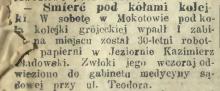 Śmierć pod kołami kolejki grójeckiej. 1914