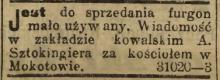 Furgon od kowala za kościołem, 1914