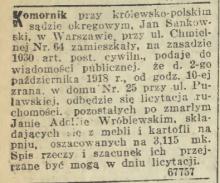 Meble i kartofle, 1918