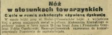 Nóż w stosunkach, 1926