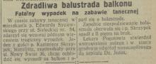 Zdradliwa balustrada, 1926