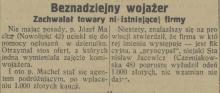 Wojażer nie istniejącej firmy. Włudzona kaucja. 1927.