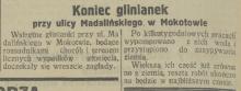 Koniec glinianek, 1927