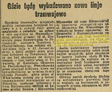 Nowe linje tramwajowe. Spacerowa, Belwederska, Chełmska. 1929.