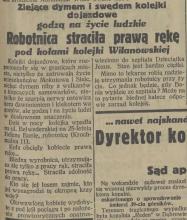 Wypadek na Belwederskiej. Robotnica straciła rękę. 1929.